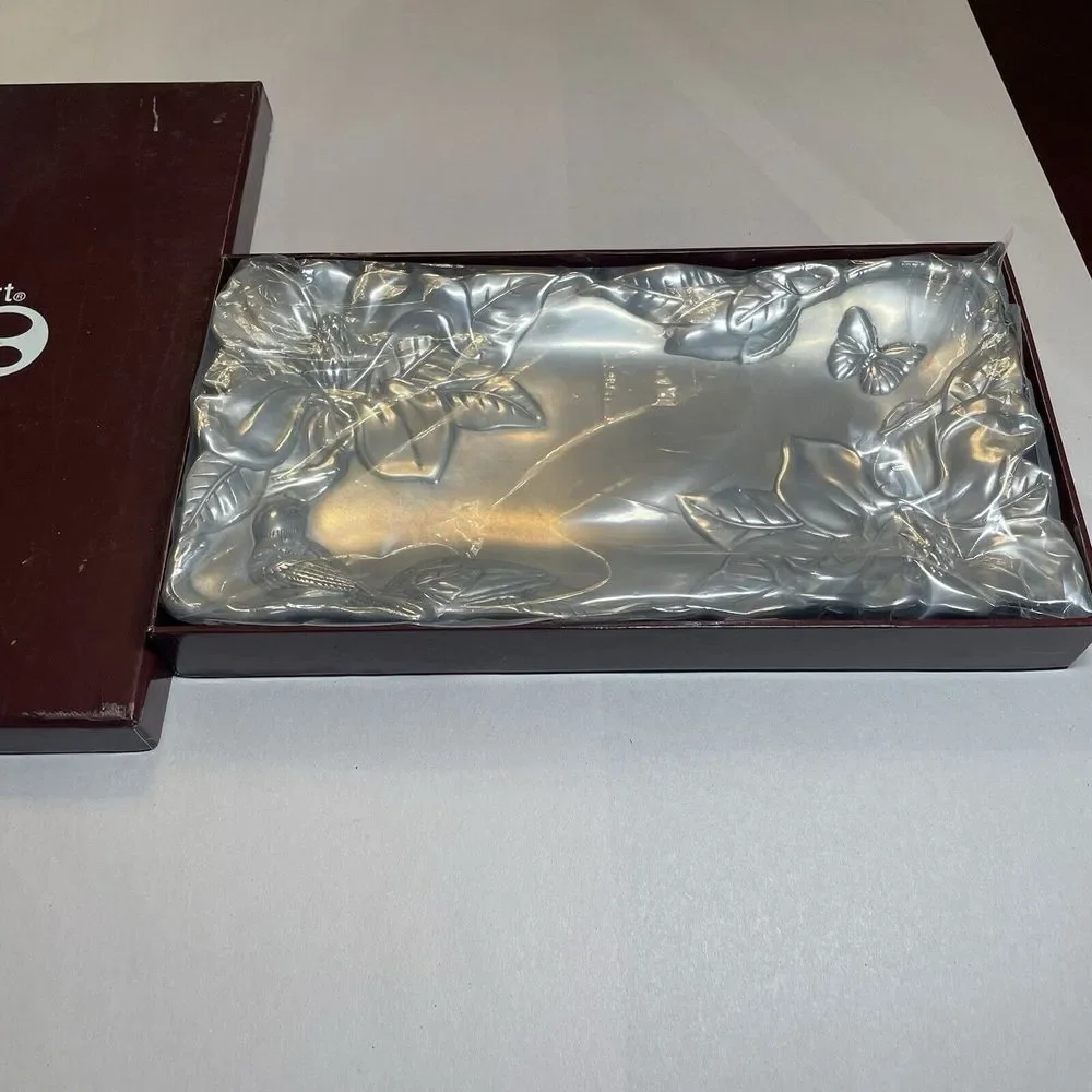 VTG 2000 Arthur‎ Court Tray W/Magnolia, Bird & Butterfly  Silver With Box 11 X6